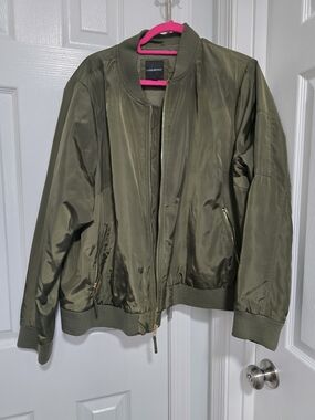 Lane Bryant Olive Bomber Jacket with Gold Zippers